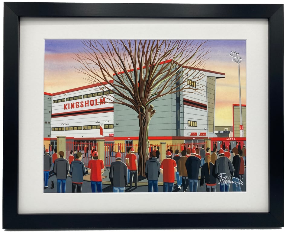 Gloucester Rugby, Kingsholm Stadium, High Quality Framed Rugby Art Print.