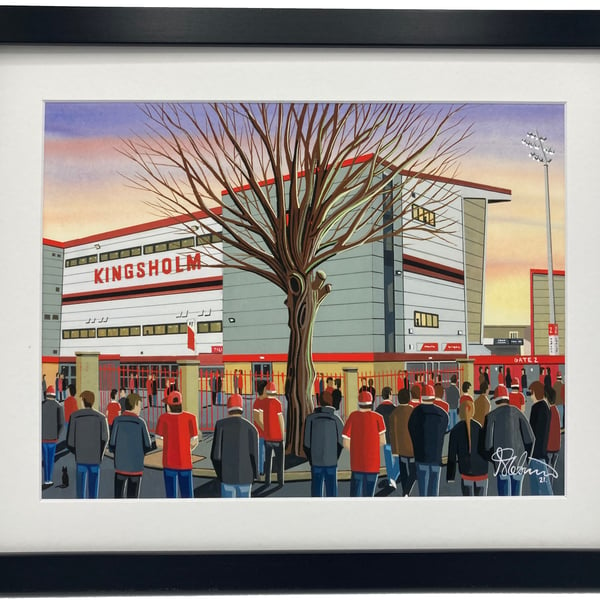 Gloucester Rugby, Kingsholm Stadium, High Quality Framed Rugby Art Print.