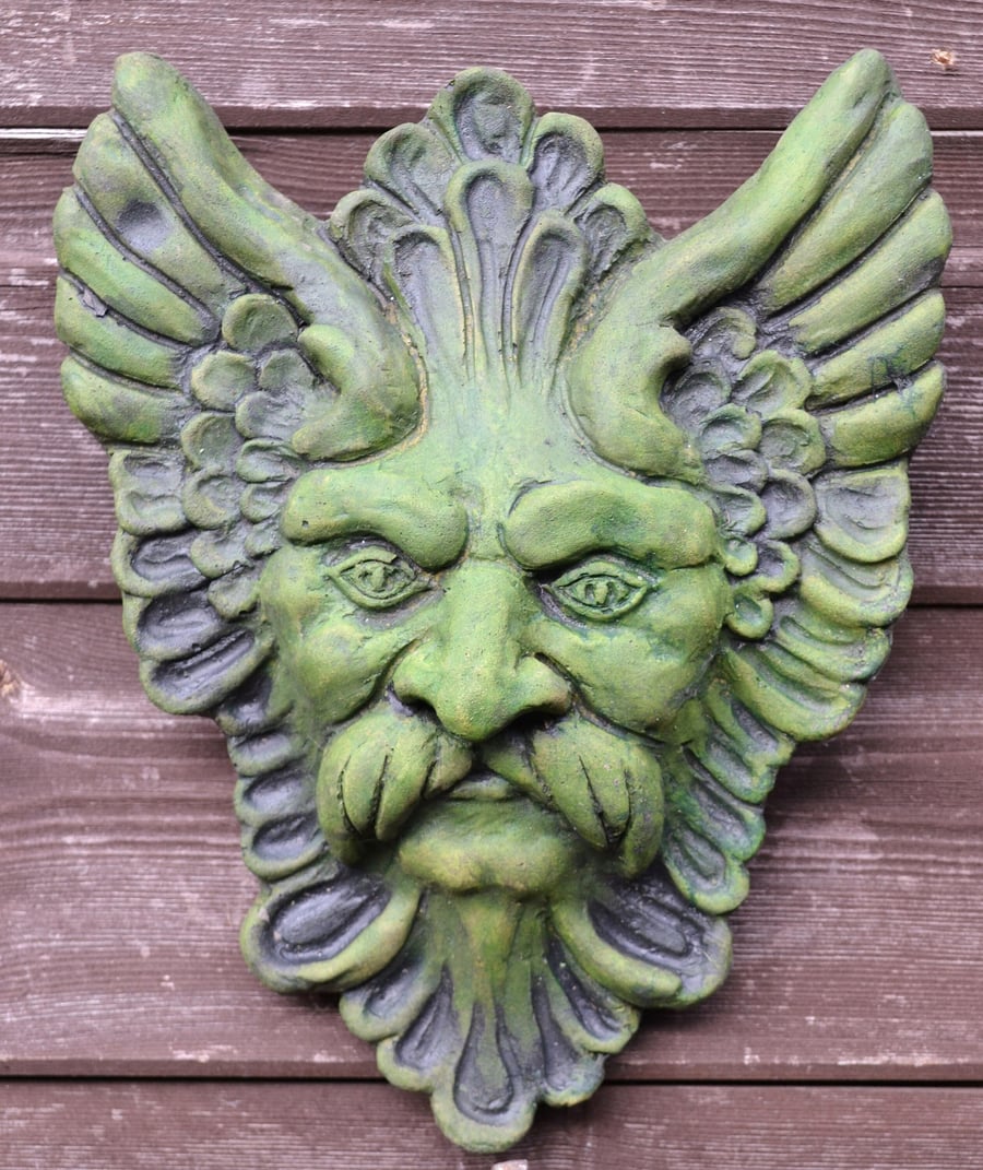 Large Michelangelo Green Man Plaque plus Free Pocket Green Man