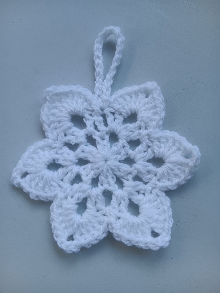 Crochet Christmas Snowflake (White) - festive decoration