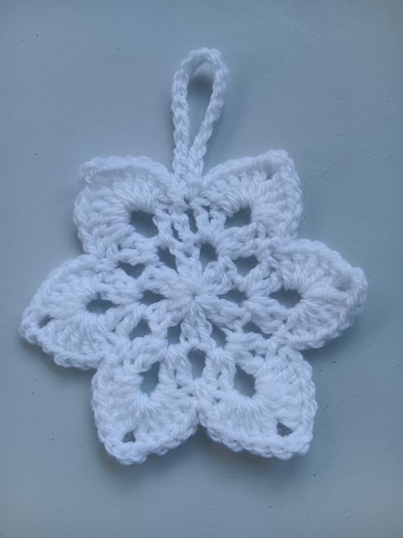 Crochet Christmas Snowflake (White) - festive decoration
