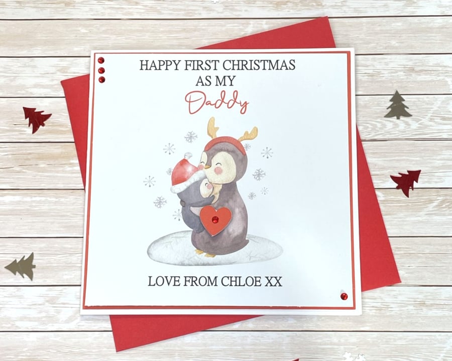 Christmas Card Personalised Cute Penguins First Christmas As My Daddy