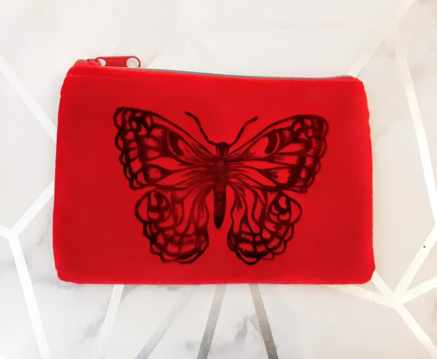 Butterfly Design Red Velvet Clutch 