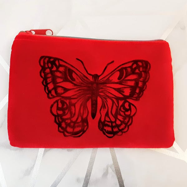Butterfly Design Red Velvet Clutch 