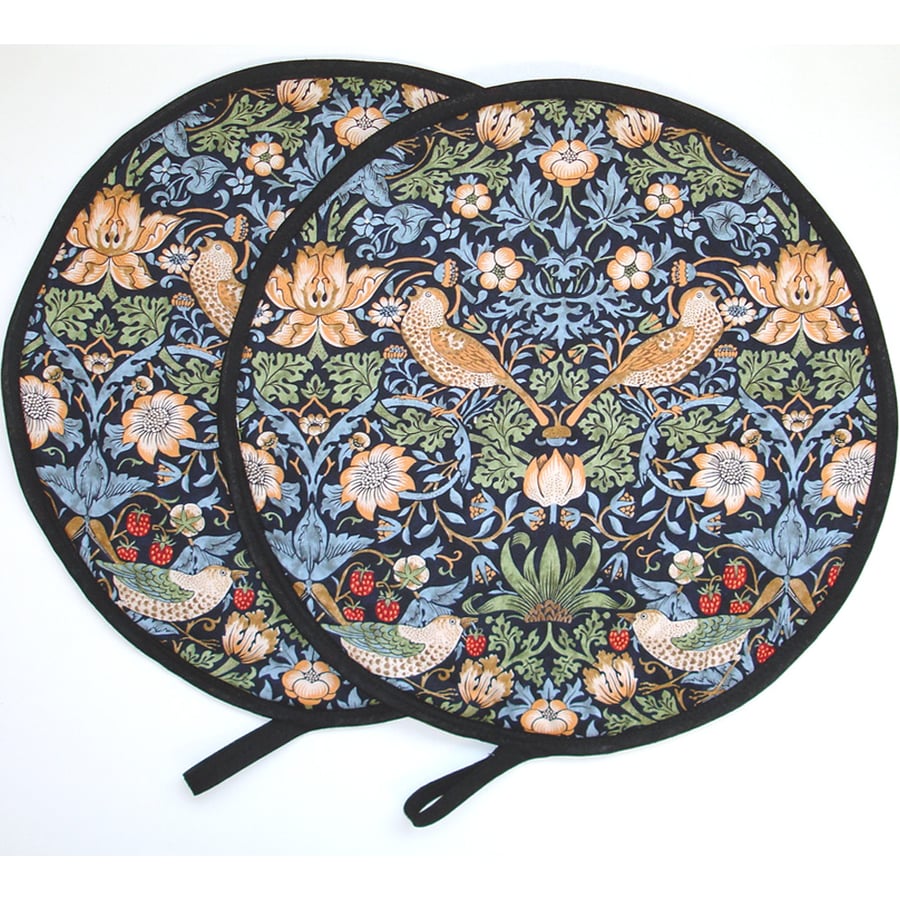 Aga Hob Lid Covers Mats Pads William Morris Strawberry Thief Blue Pair of