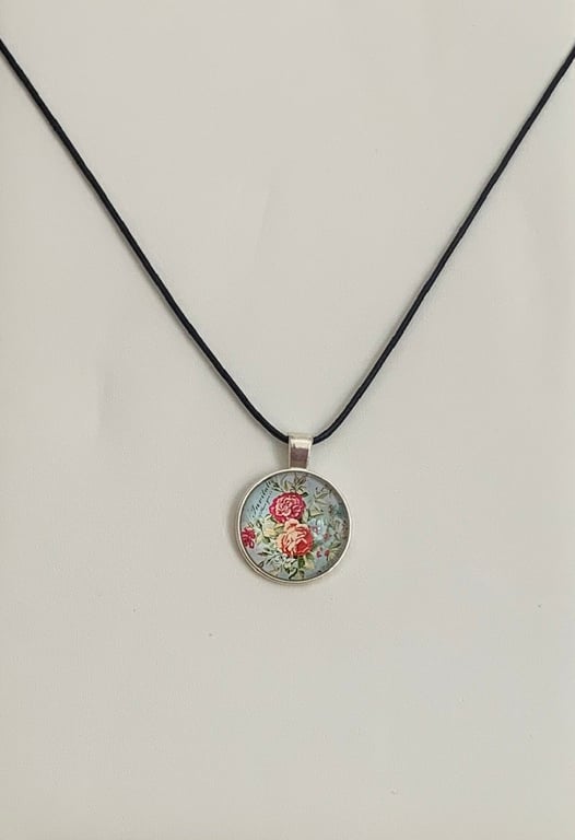 Shabby Chic Floral Glass Pendant Necklace. Design 9