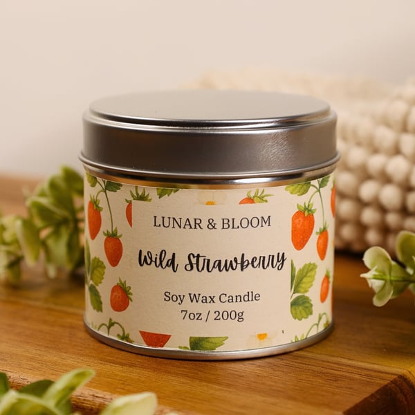 Wild Strawberry Soy Candle, Sweet Fruity Scent, Summer Candle, 200g