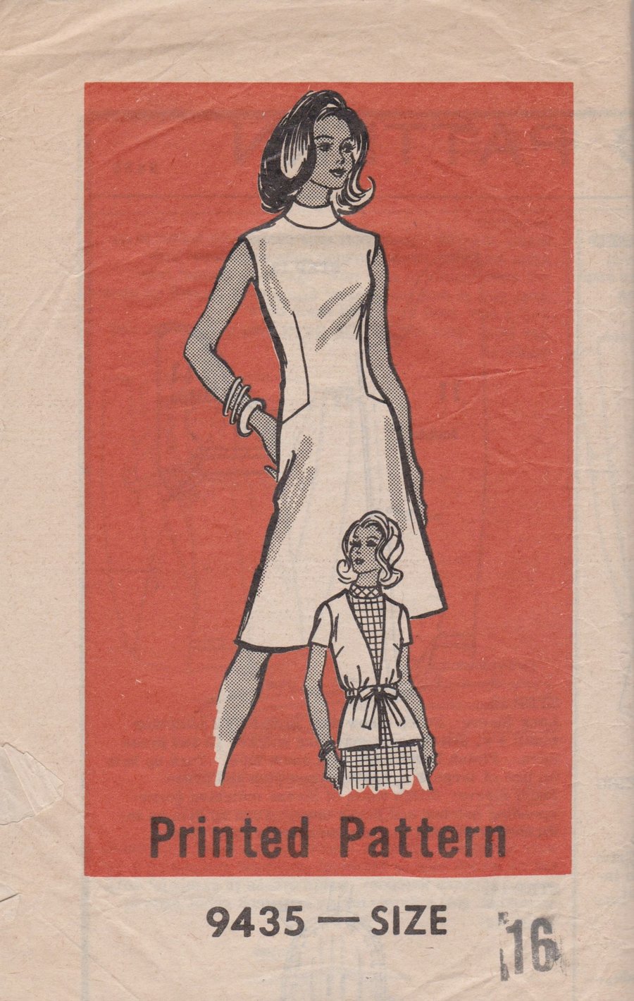 Vintage Sewing Pattern, "Printed Pattern" 9435  A-Line Dress, size 16