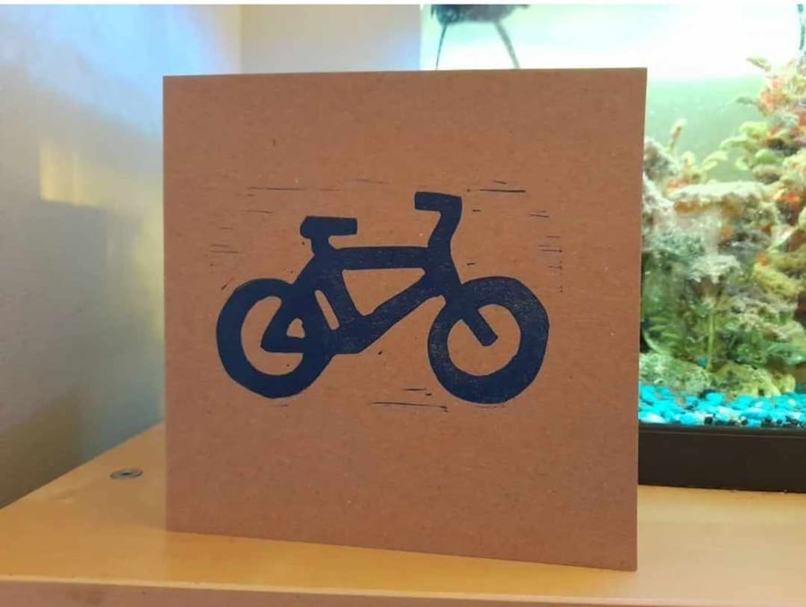 Hand printed BIKE card. 6 x 6 inches with envelope.