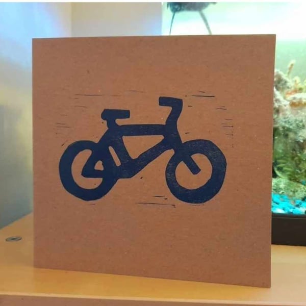 Hand printed BIKE card. 6 x 6 inches with envelope.