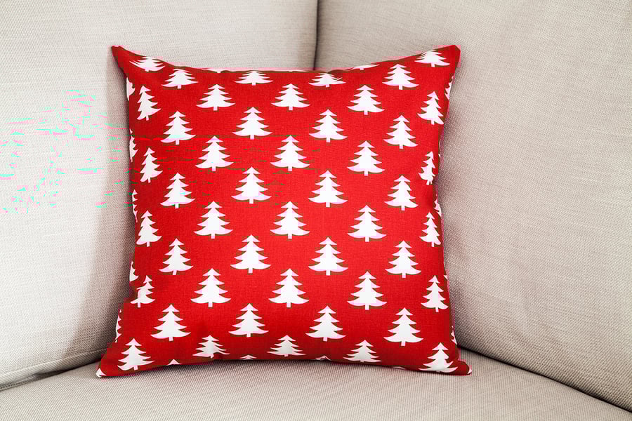 Xmas Trees Cushion Cover 18" inch Christmas theme red white Scandinavian    