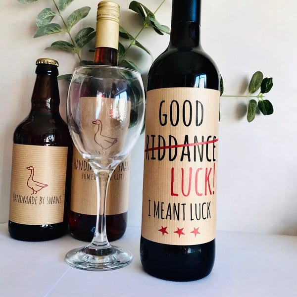 Good riddance funny new job wine label,colleague leaving wine sticker, colleague