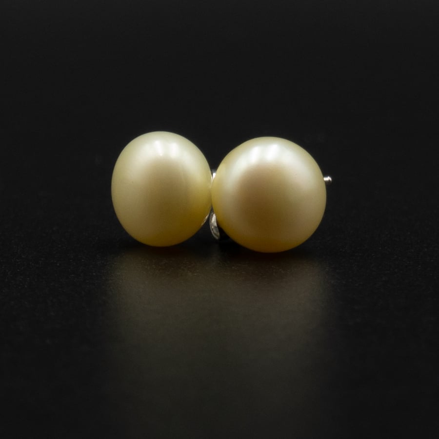 Freshwater pearl pale yellow stud earrings, pearl jewelry, Gemini gift