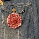 Knitted Button Badge Brooch Pink Red White Handmade Pin Repurposed Jewellery