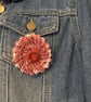 Knitted Button Badge Brooch Pink Red White Handmade Pin Repurposed Jewellery