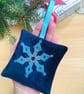 Velvet Lavender Sachet, Hand Printed Lavender Bag, Snowflake Christmas Ornament 