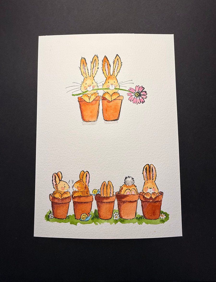 A5 card topper page using Penny Black stamps - Bunny rabbits