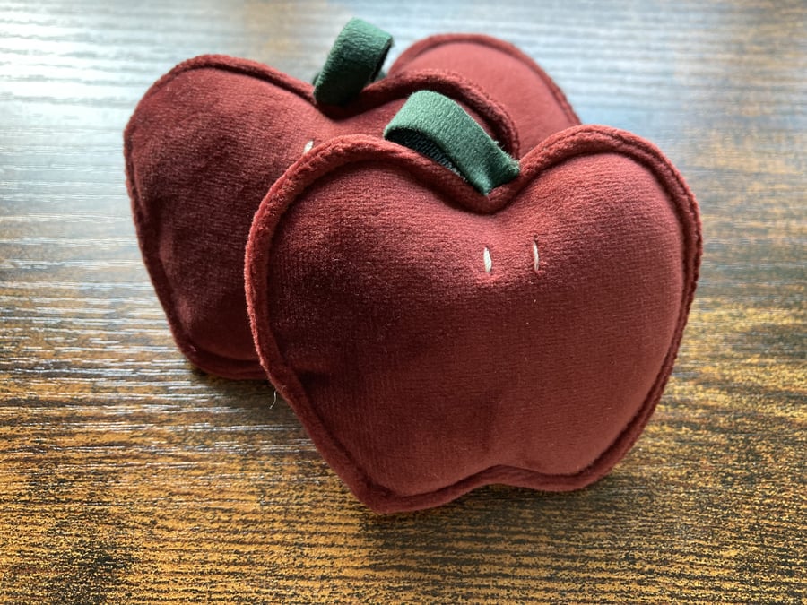 Handmade Plush velvet apple cat toy, organic catnip