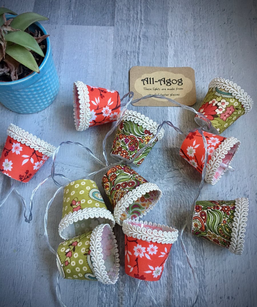 Mini Lampshade Fairy Lights - Retro Reds and Greens
