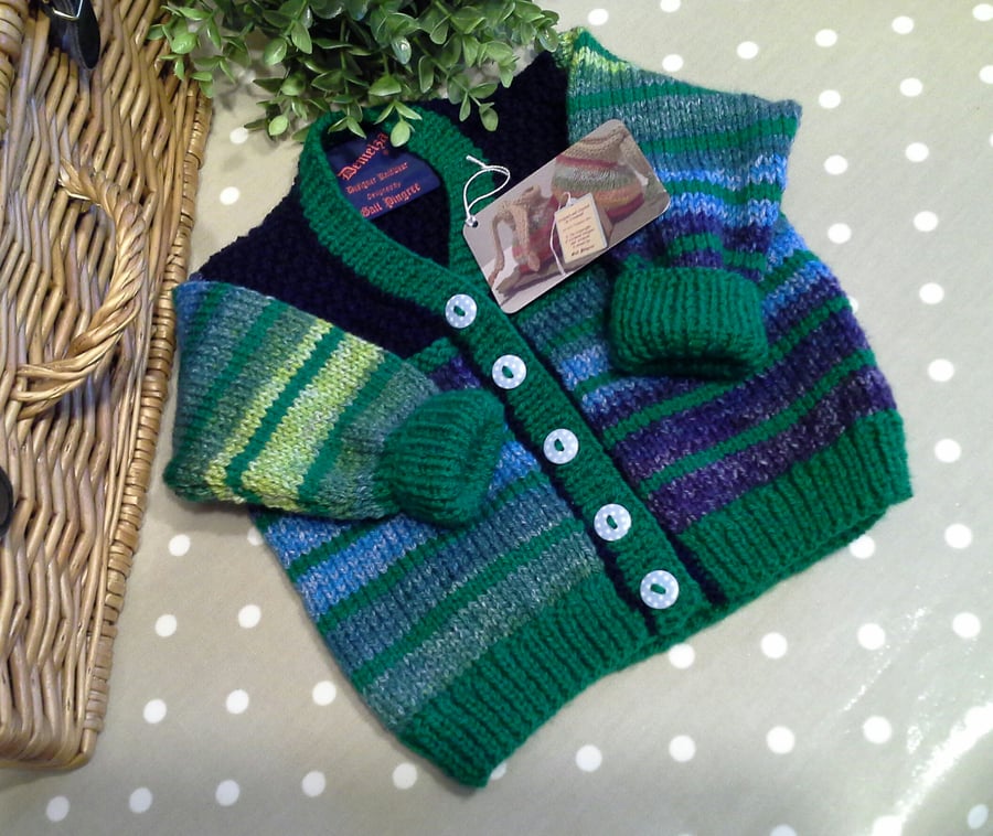 Baby Boys Multicoloured Hand Knitted Cardigan  9-18 months size