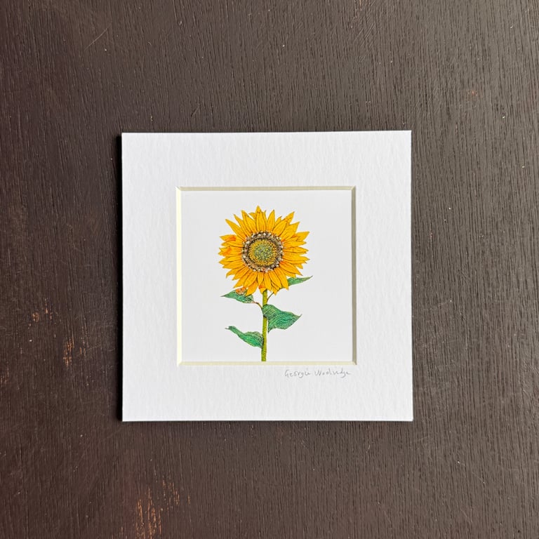 'Sunflower' 5" x 5" Hand Finished Print
