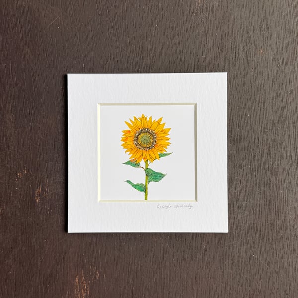 'Sunflower' 5" x 5" Hand Finished Print