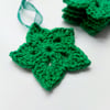 Green Crochet Stars with Organza Ribbon, Set of 5