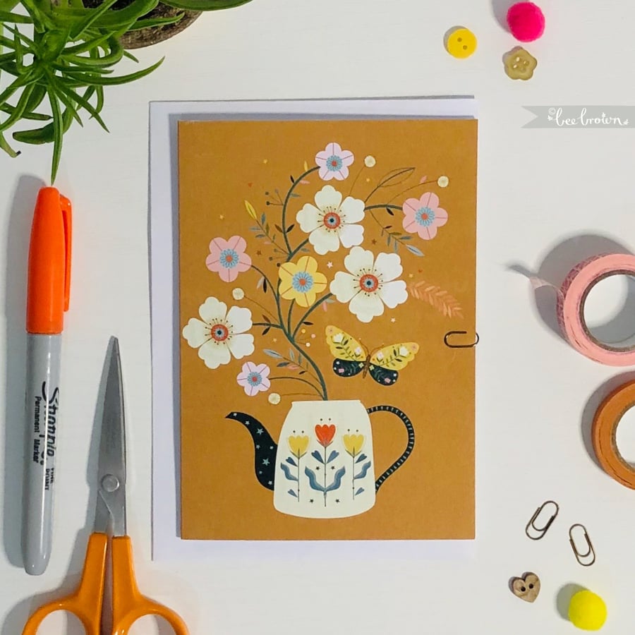 'Butterfly & Blooms' - Greetings Card