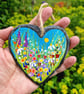 Floral Hand-painted Slate Heart hanger by Jackie Reynolds