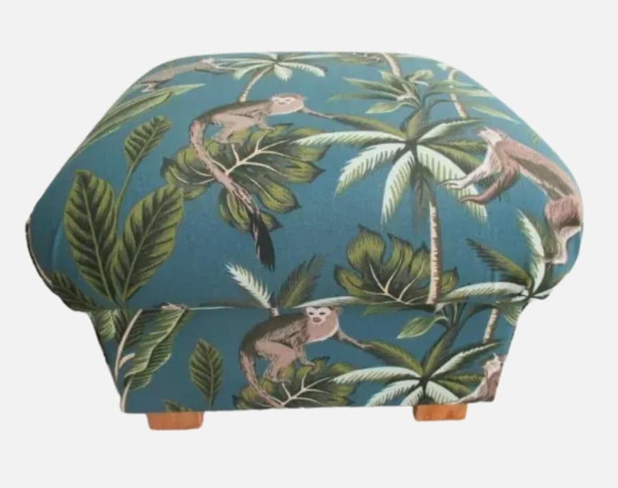 Storage Footstool Fryetts MonkeysTeal Fabric Animals Pouffe Jungle Apes Green