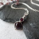 Garnet pendant in sterling silver, silver January birthstone necklace