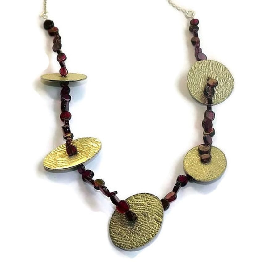 garnet, pewter and sterling silver necklace