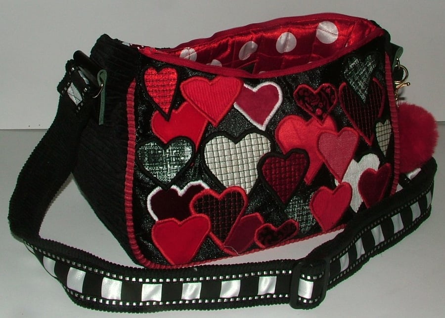 Queen of Hearts - Red, black and White heart handbag