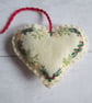 Hand Embroidered Keepsake Christmas Heart - Festive Wreath on Cream - Image 2