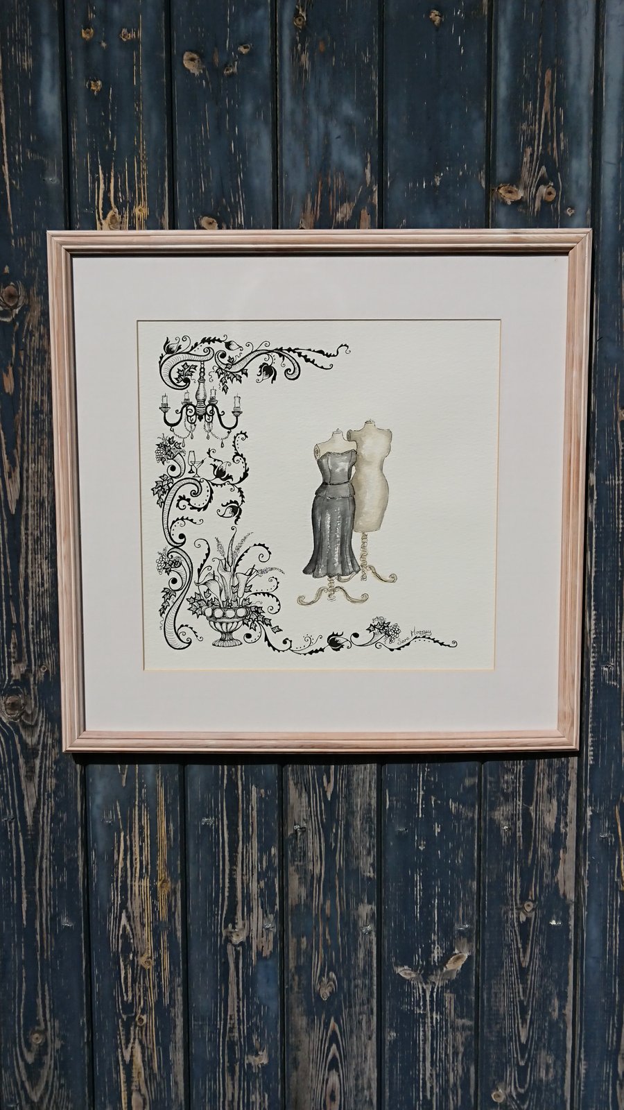 Little black dress on tailors dummy original watercolour painting