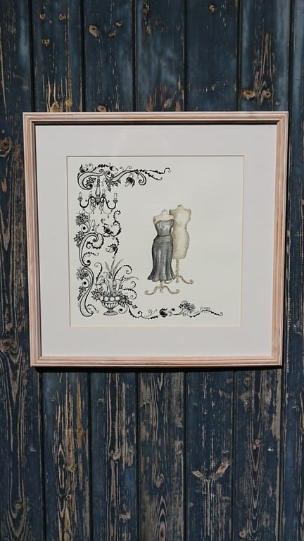 Little black dress on tailors dummy original watercolour painting