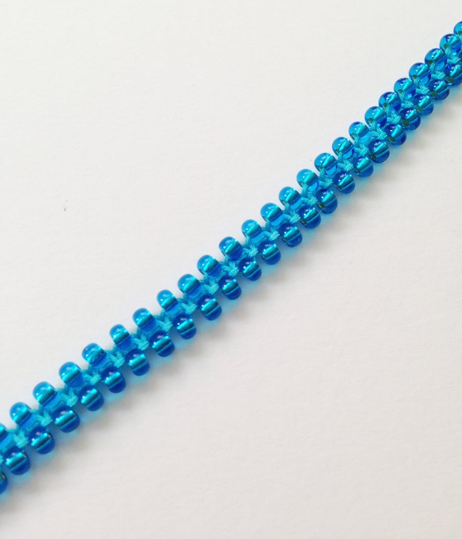 Seed Bead and Satin Cord Bracelet-Turquoise Blue