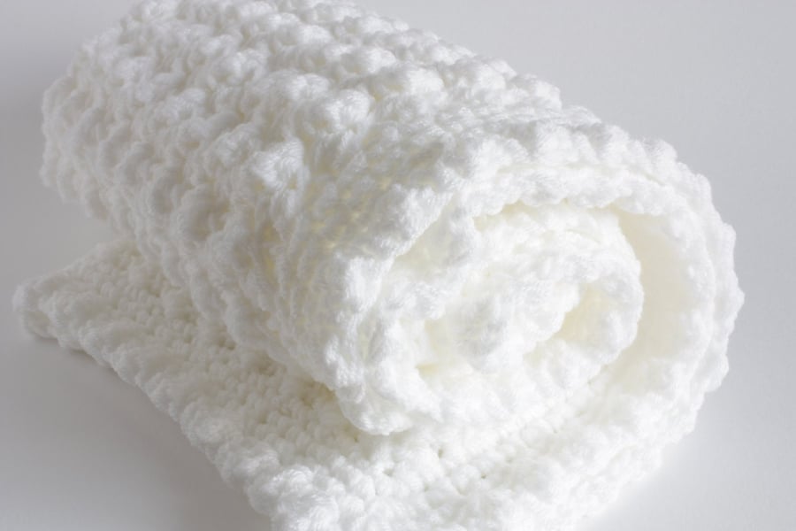 Large White Crochet Baby Blanket, Newborn Baby Blanket, Baby Boy Blanket, 
