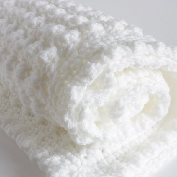 Large White Crochet Baby Blanket, Newborn Baby Blanket, Baby Boy Blanket, 