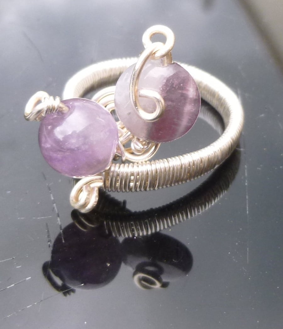 Amethyst Adjustable Wire Wrapped Ring, February Present, Gift for Mum