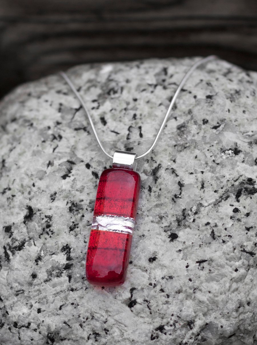 Fused Glass Necklace - Reds & Dichroic