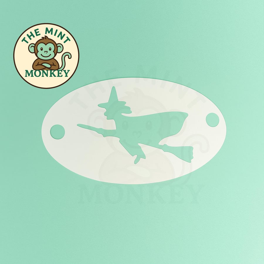 Witch on a Broom - Face Paint Stencil - Kids Party - Reusable - cake decorating 