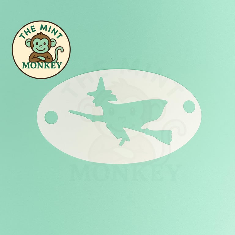 Witch on a Broom - Face Paint Stencil - Kids Party - Reusable - cake decorating 