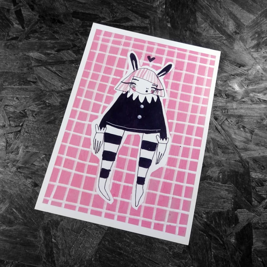 Pink Bunny- Small Poster Print