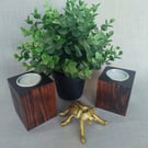 Set of 2 Wooden Tealight Holders - Dark Oak Finish Upcycled Pallet Wood