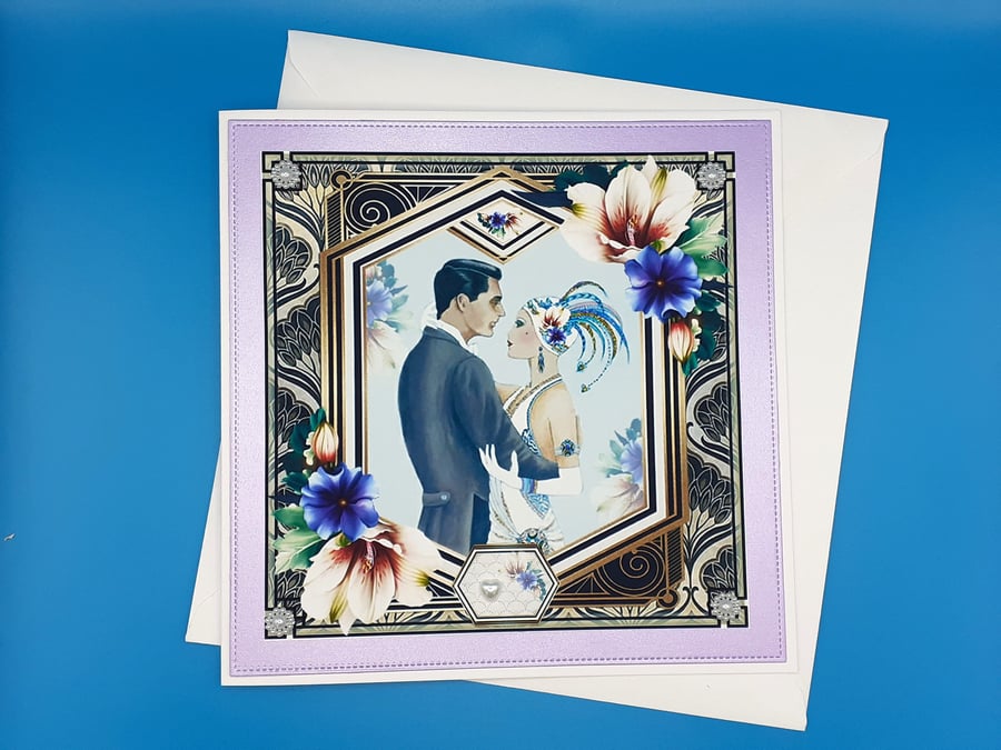 Art Deco Anniversary Card, 8x8 inches, 20x20cms, 