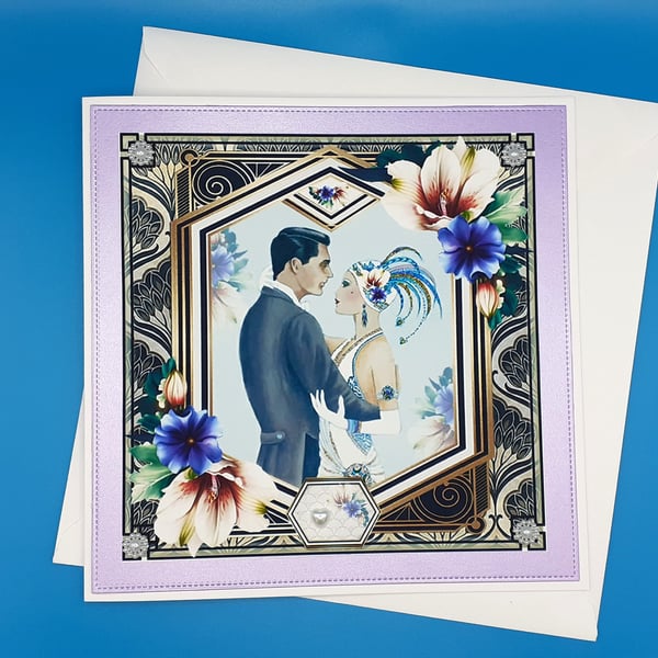 Art Deco Anniversary Card, 8x8 inches, 20x20cms, 