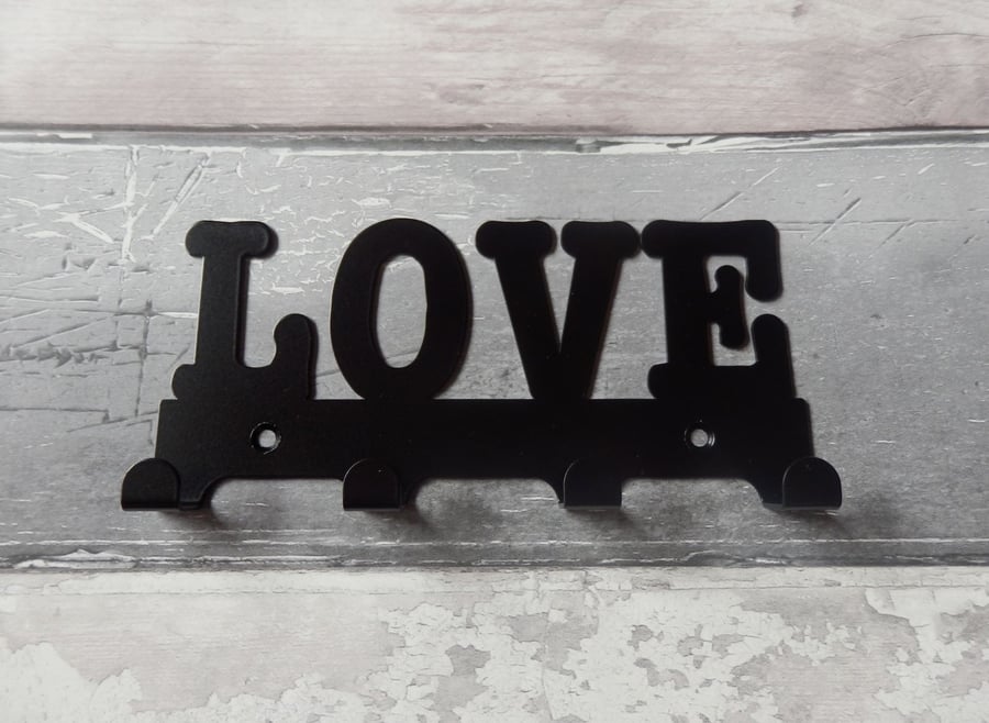Love Word Silhouette Steel Key Hook Rack - metal wall art