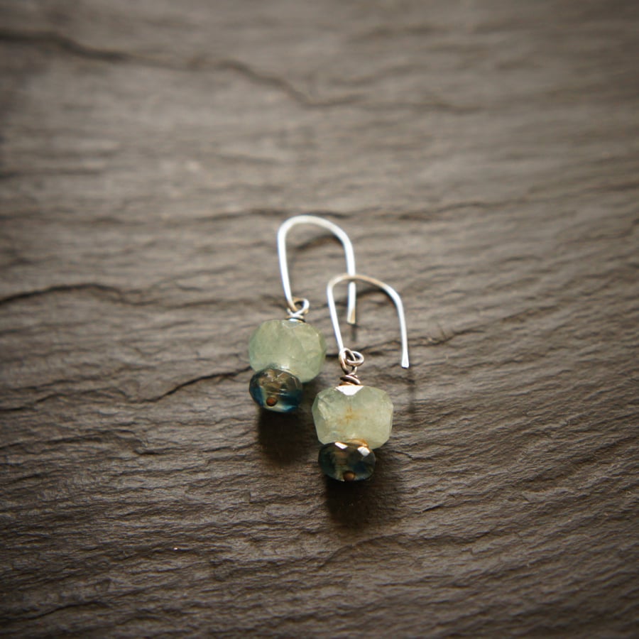 Sea Green Aquamarine, Kyanite and Sterling Silver Earrings