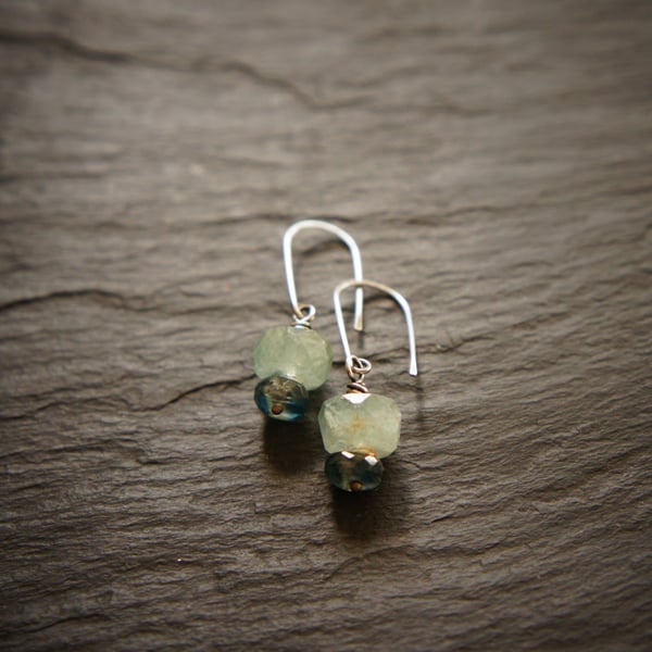 Sea Green Aquamarine, Kyanite and Sterling Silver Earrings